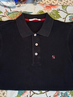 Carolina Herrera Black Polo Shirt with Red Logo Accent Classic Logo GUC
